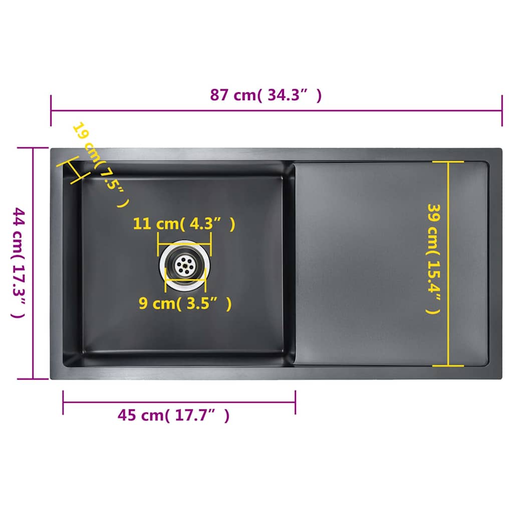 Handmade Kitchen Sink Black Stainless Steel