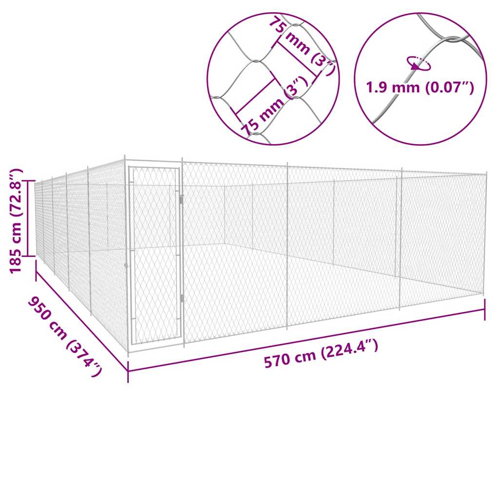 Dog Kennel | Silver | Galvanised Steel | Extra Large | Durable