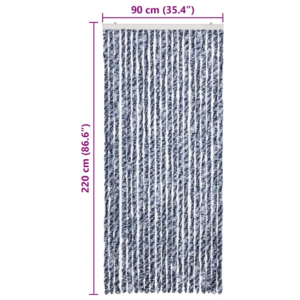 Insect Curtain Blue, White and Silver 90x220 cm Chenille