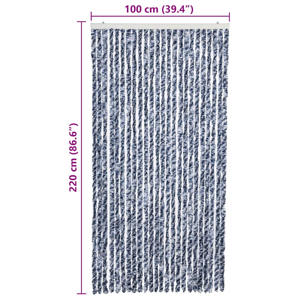 Insect Curtain Blue, White and Silver 100x220 cm Chenille