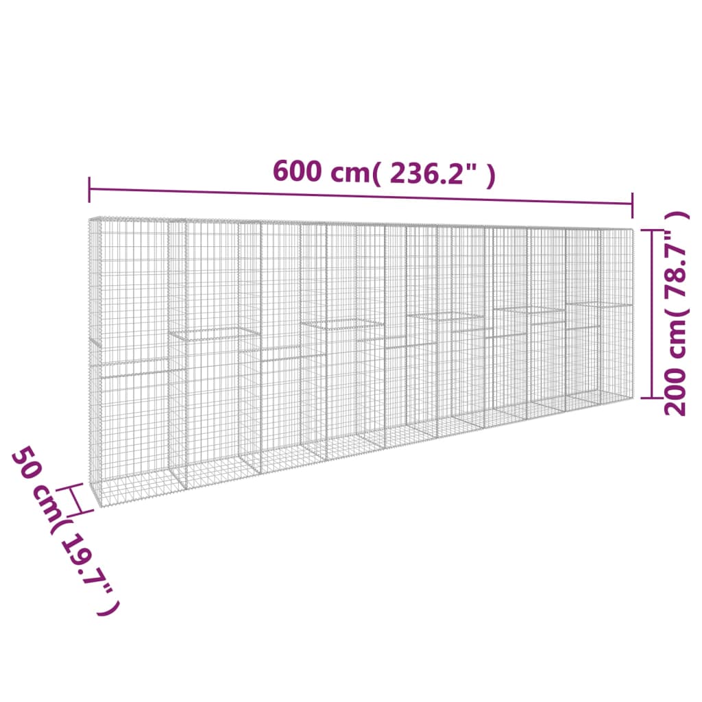 Gabion Wall with Cover Galvanized Steel 236.2"x19.7"x78.7"
