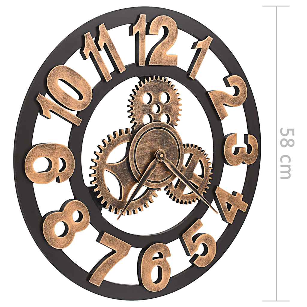 Wall Clock | Gold and Black | Metal and MDF | Large | Decorative Inlays