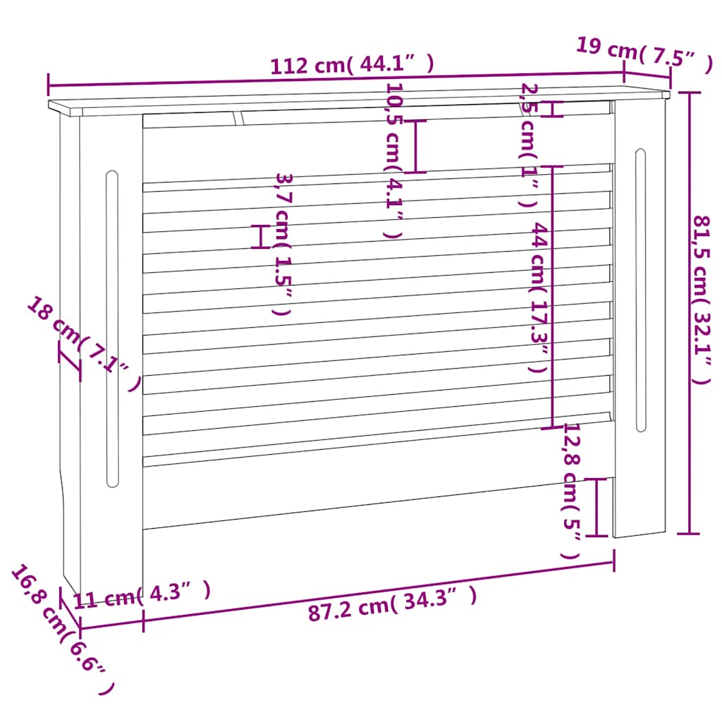 284320 vidaXL Radiator Cover White 112x19x81,5 cm MDF