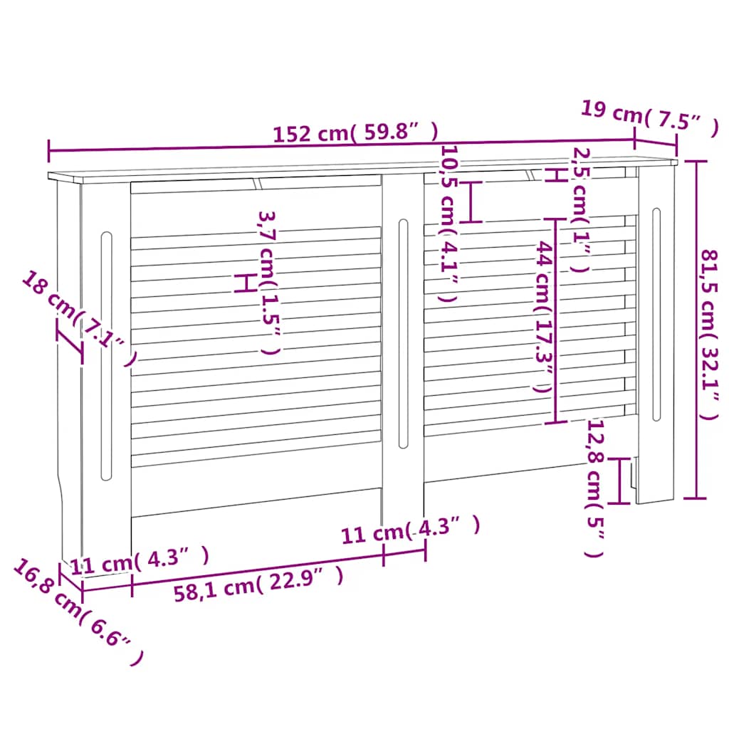 284321 vidaXL Radiator Cover White 152x19x81,5 cm MDF