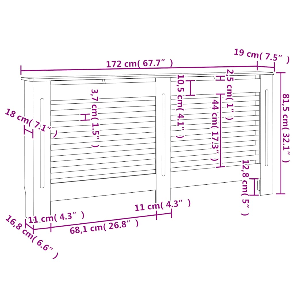 284322 vidaXL Radiator Cover White 172x19x81,5 cm MDF
