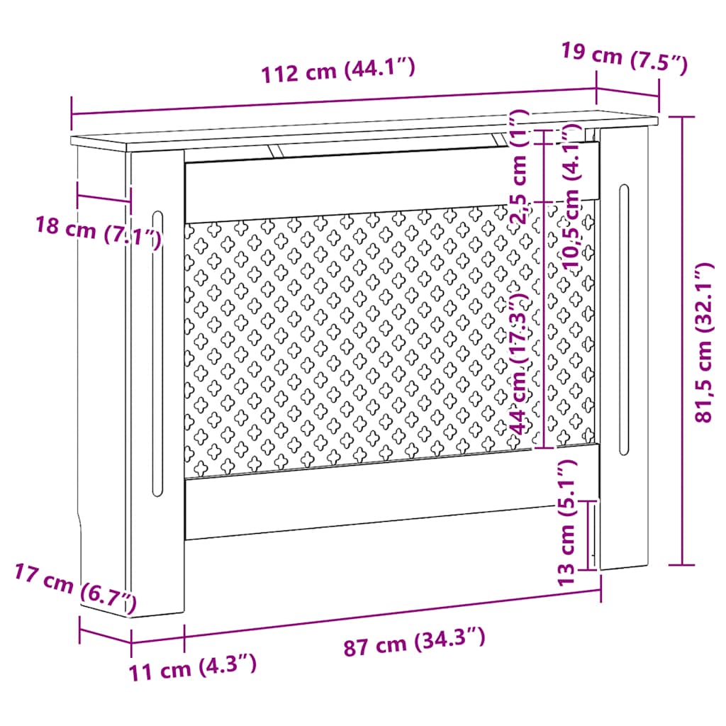 Radiator Cover White 112x19x81.5 cm MDF