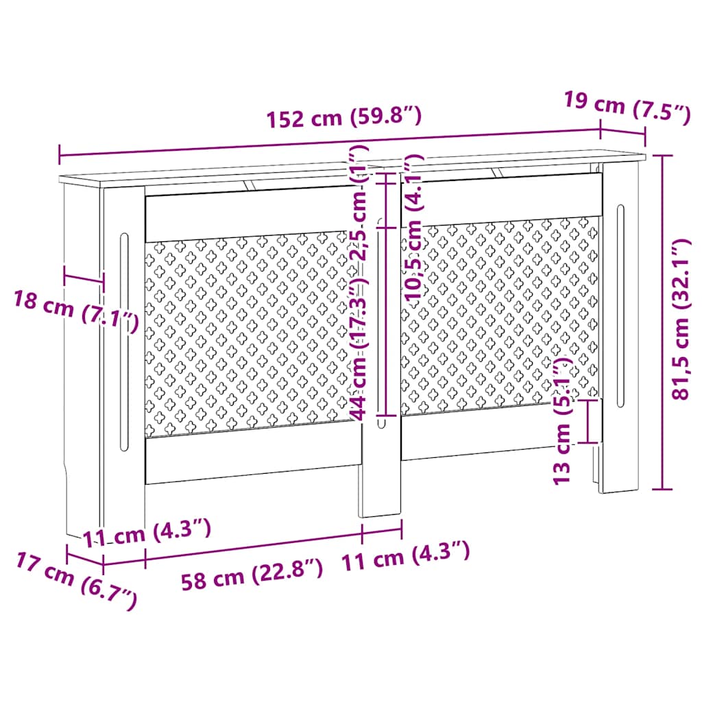 Radiator Cover White 152x19x81.5 cm MDF
