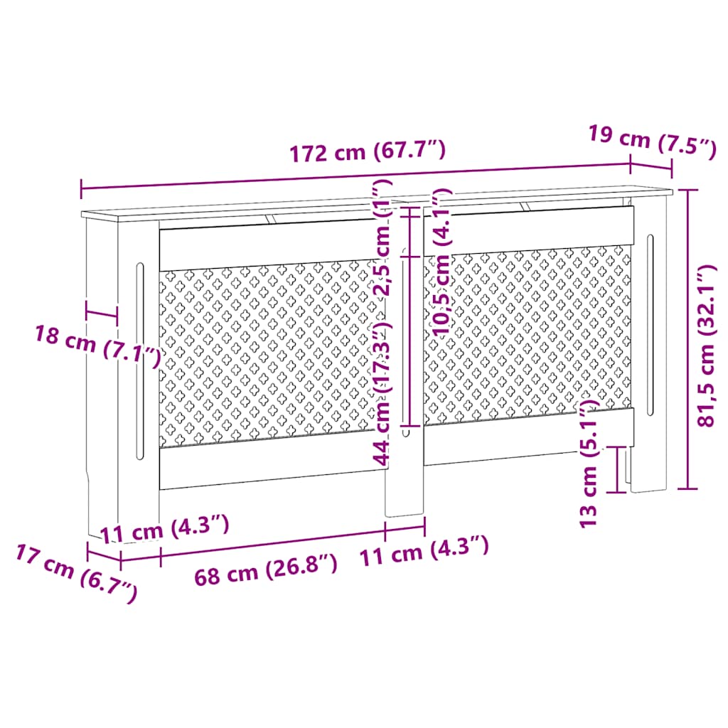 Radiator Cover White 172x19x81.5 cm MDF
