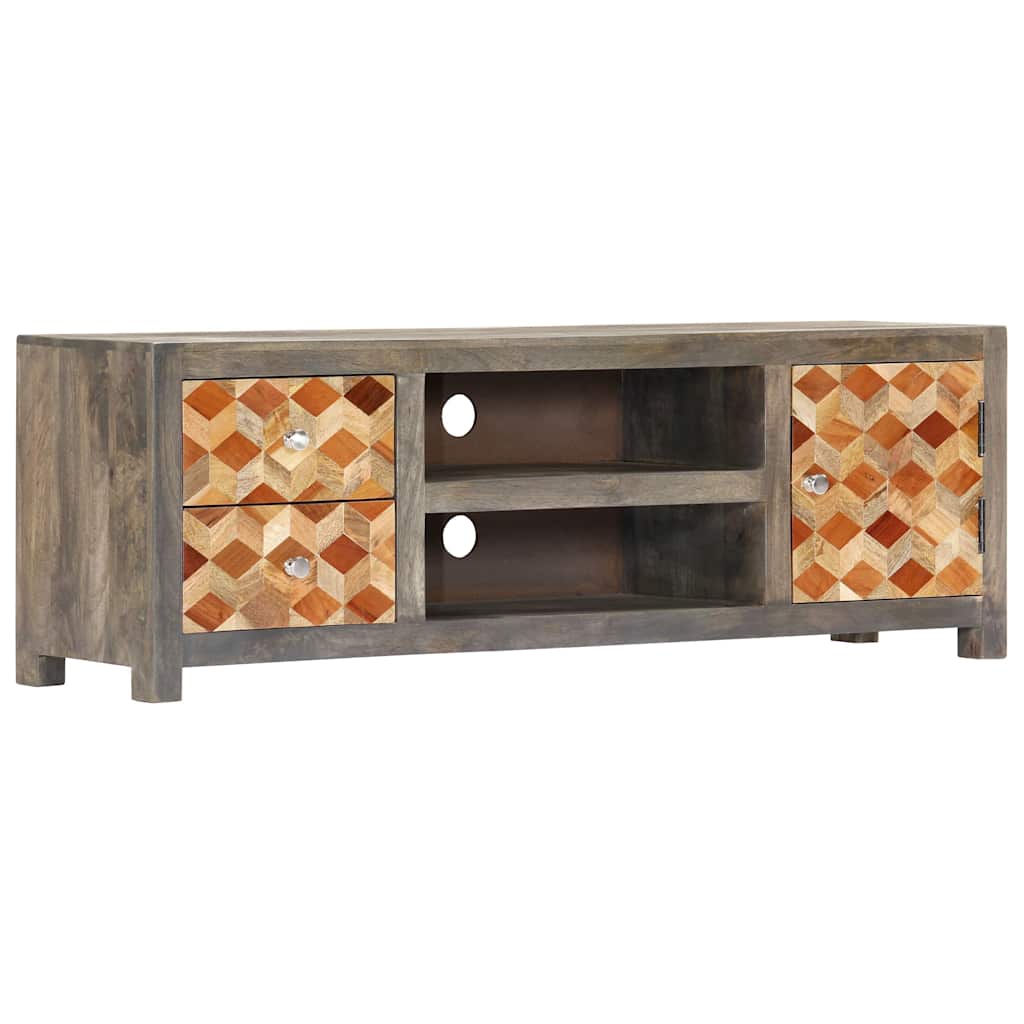 TV Cabinet | Grey and Brown | Solid Mango Wood, MDF