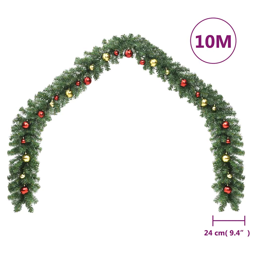 Christmas Garland | Green, Gold, Red | PVC | 10 m | Ornaments