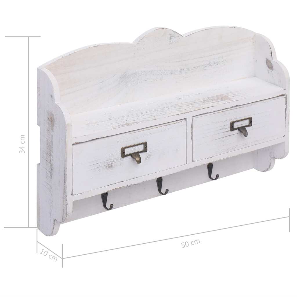 Coat Rack | White | Paulownia and Poplar Wood | Medium | Wall Mounted