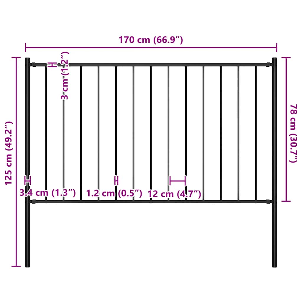 Fence Panel Woerden with Posts Steel 1.7x0.75 m Black