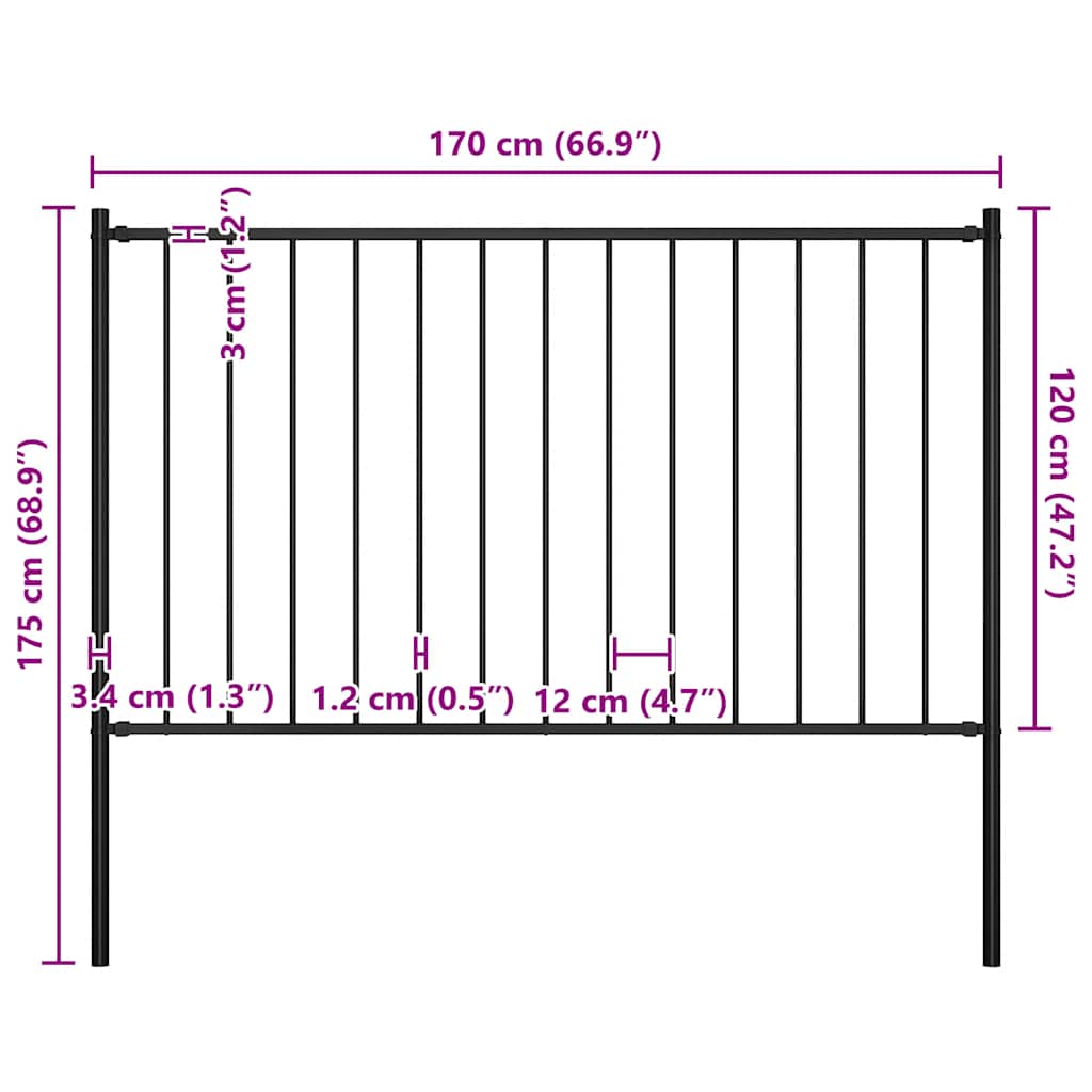 Fence Panel Woerden with Posts Steel 1.7x1.25 m Black