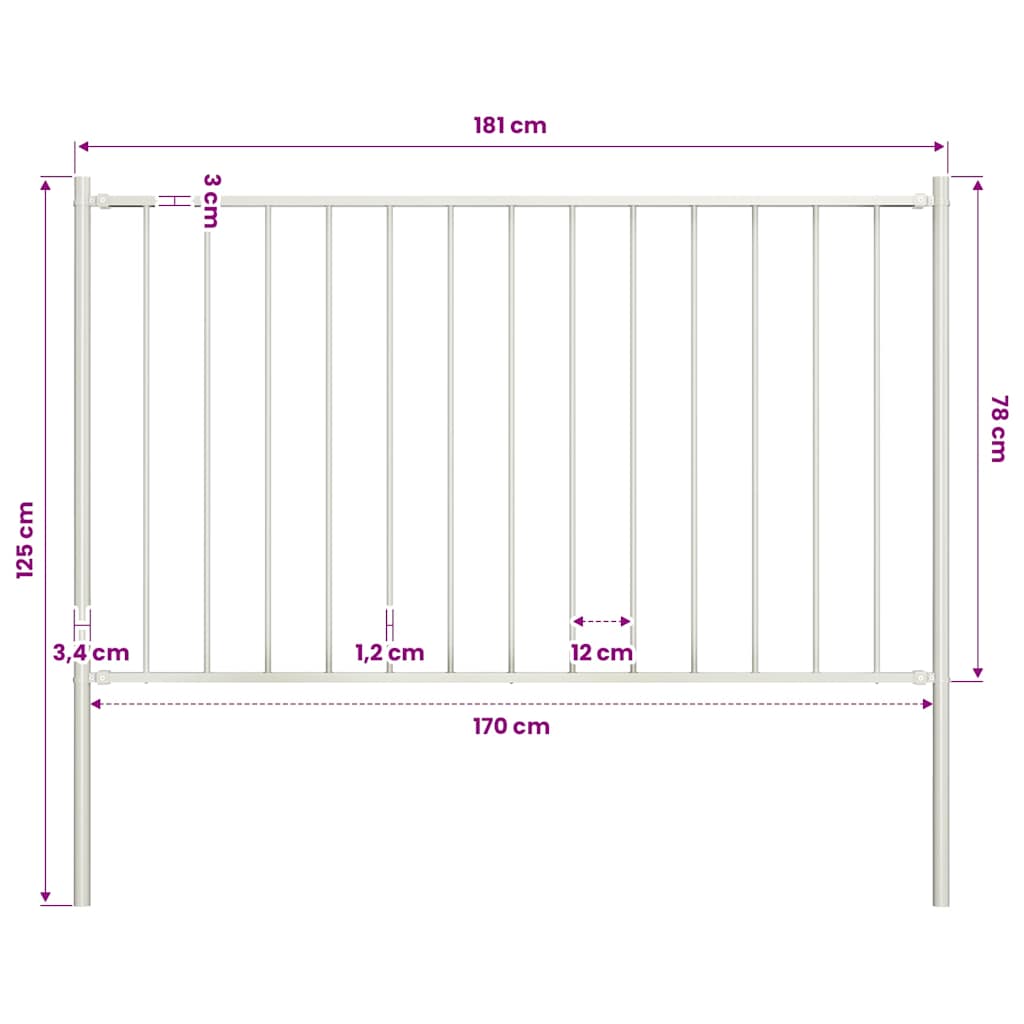 Fence Panel Woerden with Posts Steel 1.7x0.75 m White