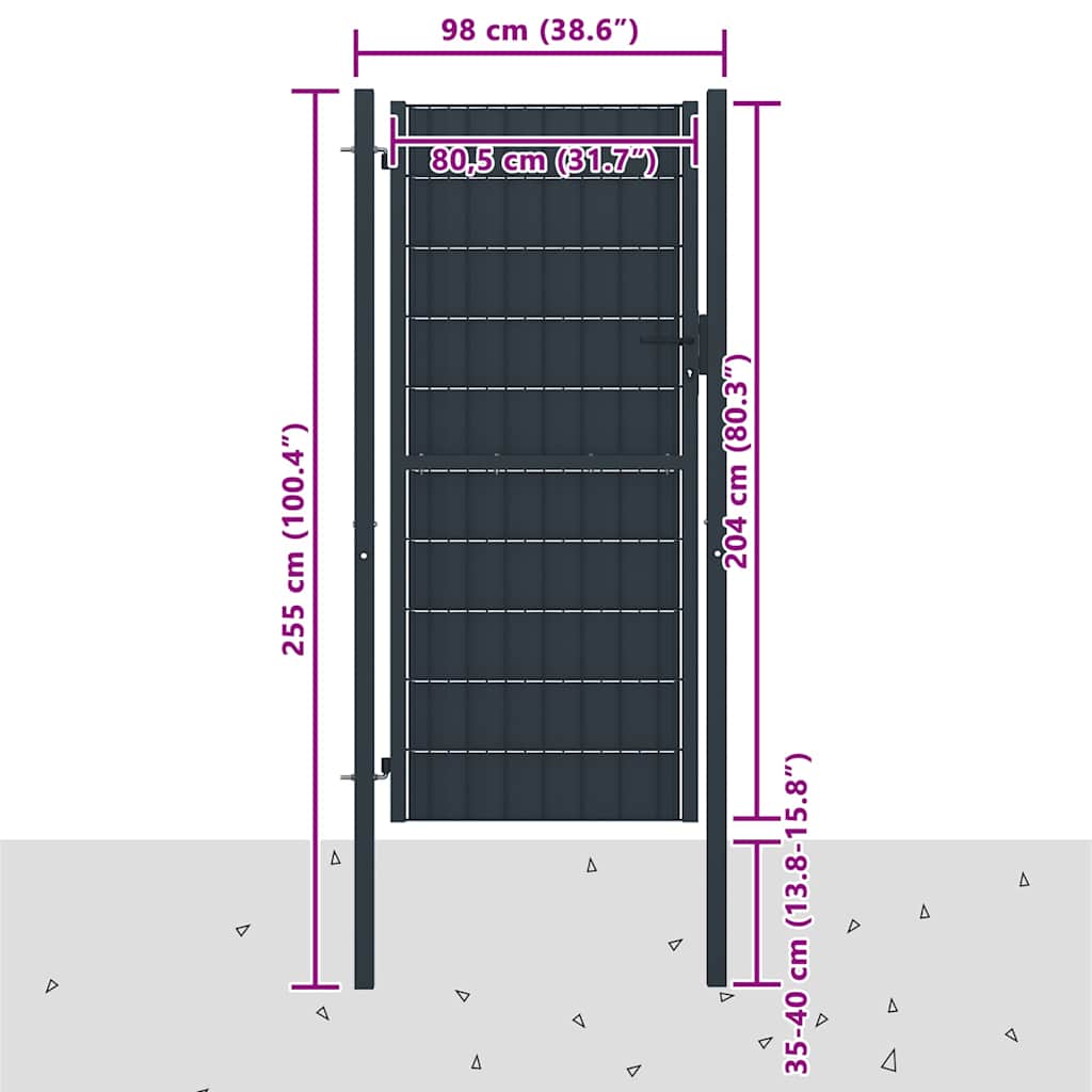 Fence Gate PVC and Steel 100x204 cm Anthracite