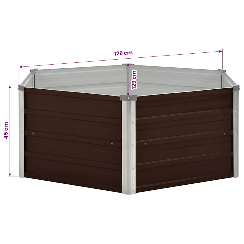 Raised Garden Bed Brown 129x129x45 cm Galvanised Steel