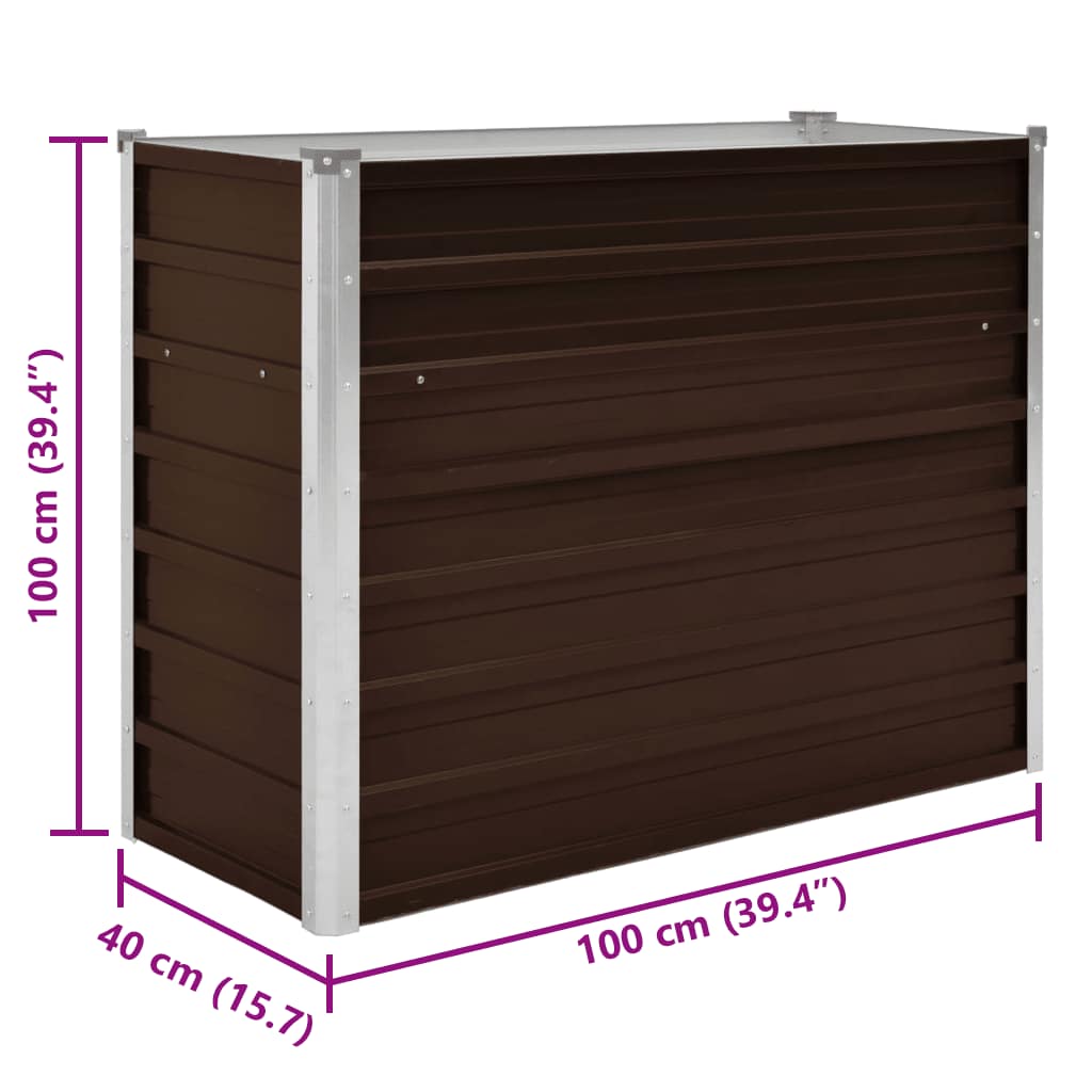 Garden Raised Bed Brown 100x40x77 cm Galvanised Steel