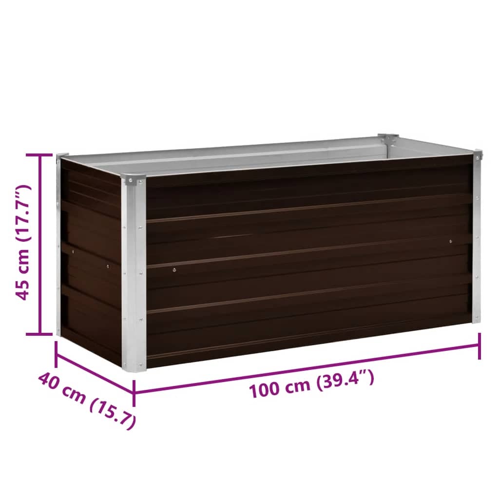 Raised Bed | Brown | Galvanised Steel | 100 x 40 x 45 cm | Durable