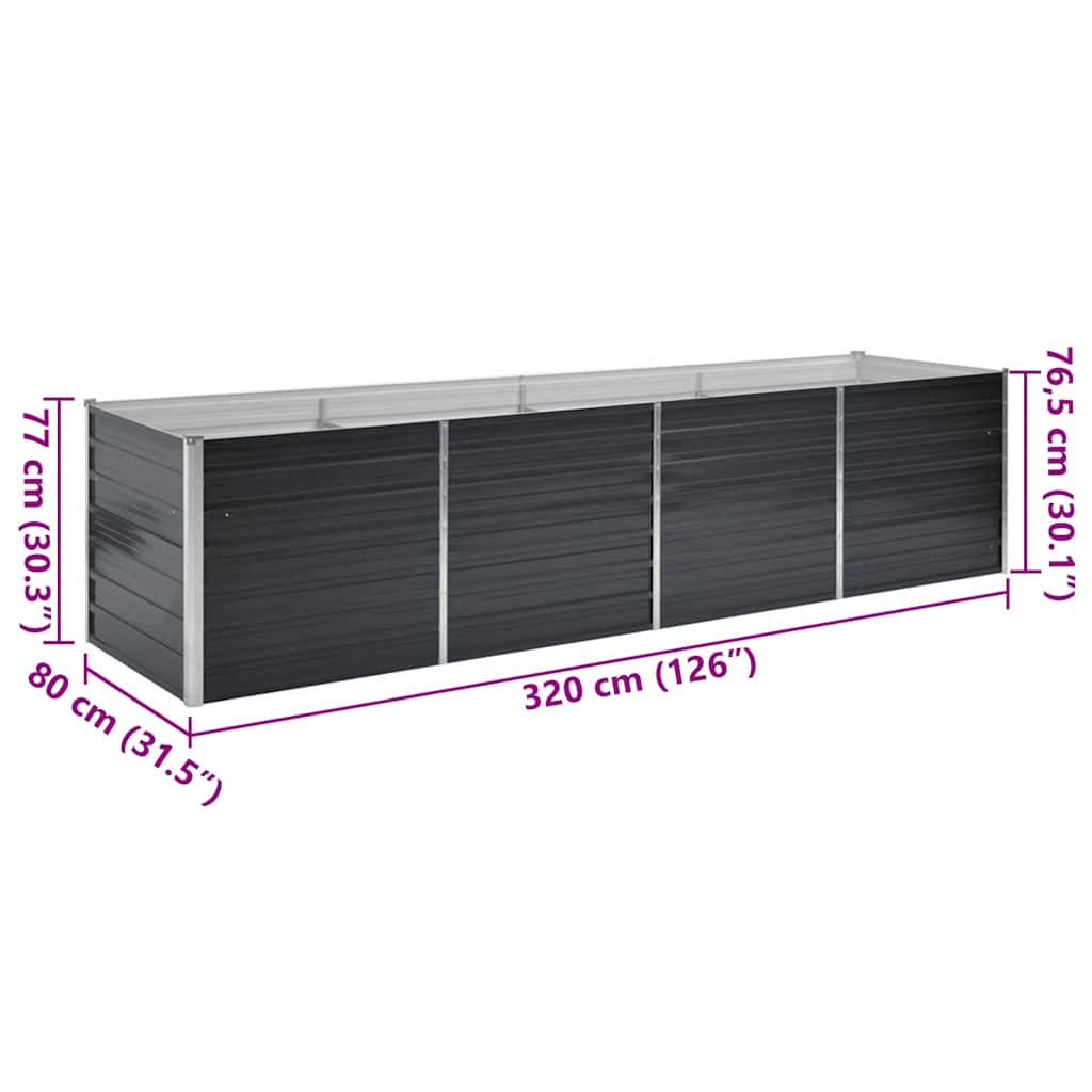 vidaXL Raised Bed Anthracite Galvanized Steel 126 x 31.5 x 30.3 in