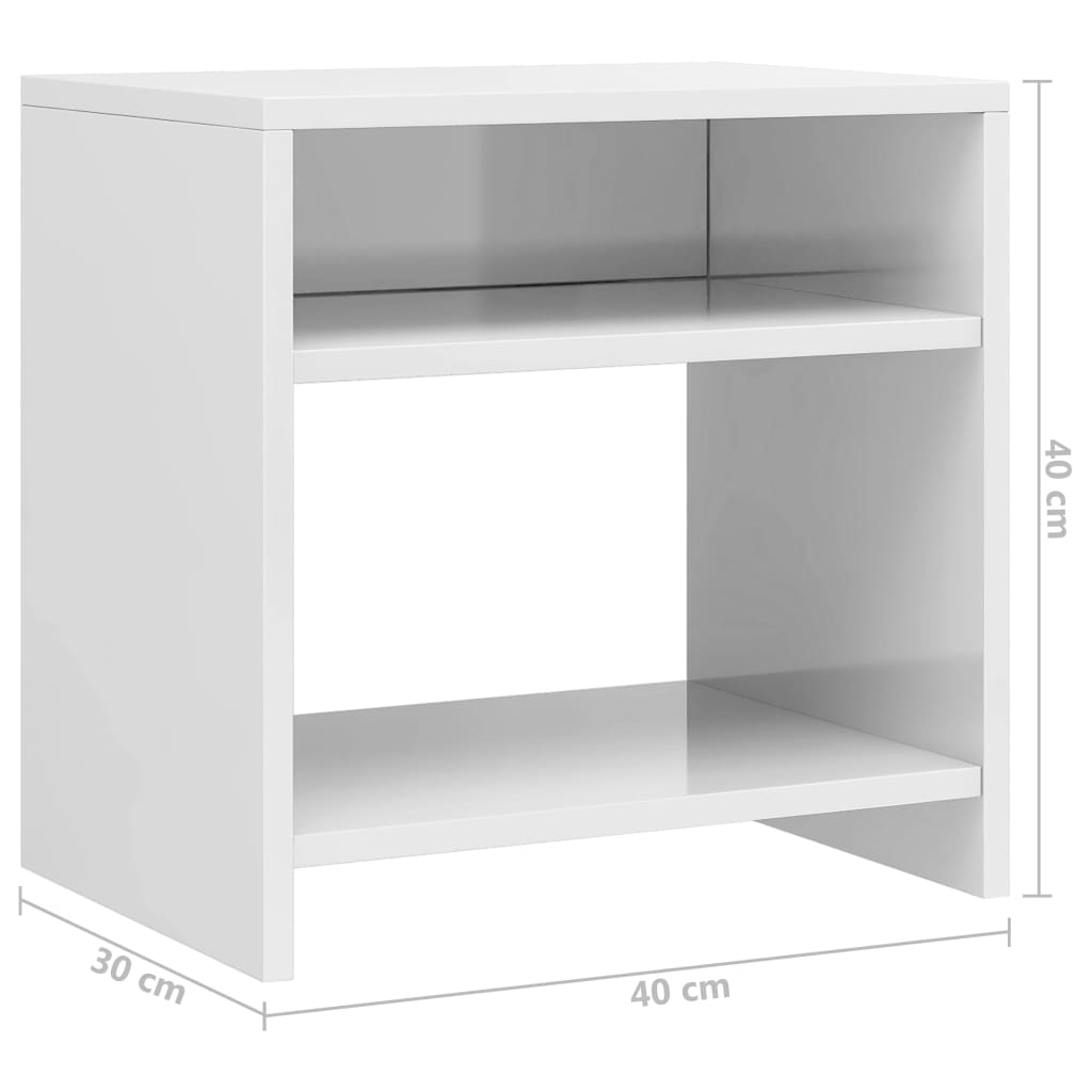 Bedside Cabinet | Set of 2 | High gloss white | Engineered wood