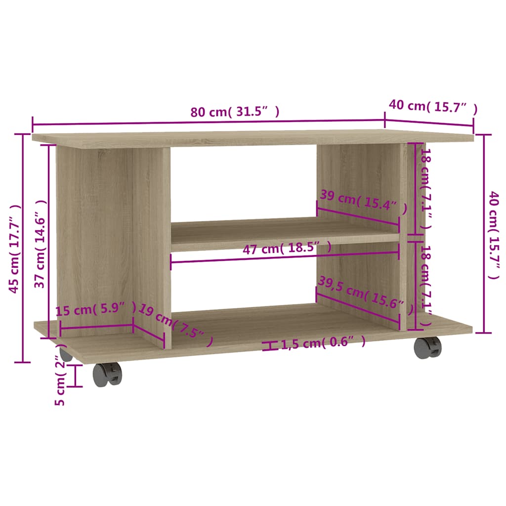 TV Cabinet | Sonoma Oak | Engineered Wood | 80x40x45 cm | TV Cabinet