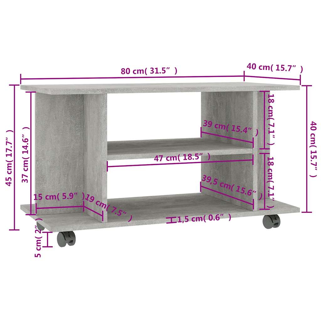 TV Cabinet | Concrete grey | Engineered wood | 80x40x45 cm | TV Cabinet