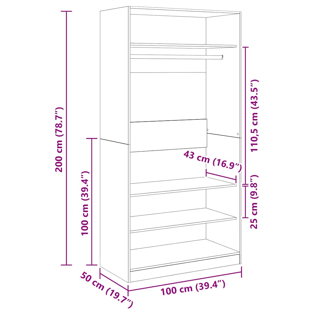 Wardrobe | Black | Engineered wood | Compact | Wardrobe | Rectangular