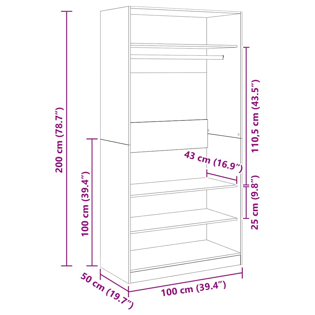 Wardrobe | Sonoma oak | Engineered wood | Compact | Wardrobe
