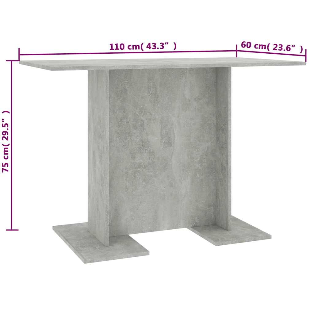 800247 vidaXL Dining Table Concrete Grey 110x60x75 cm Engineered Wood