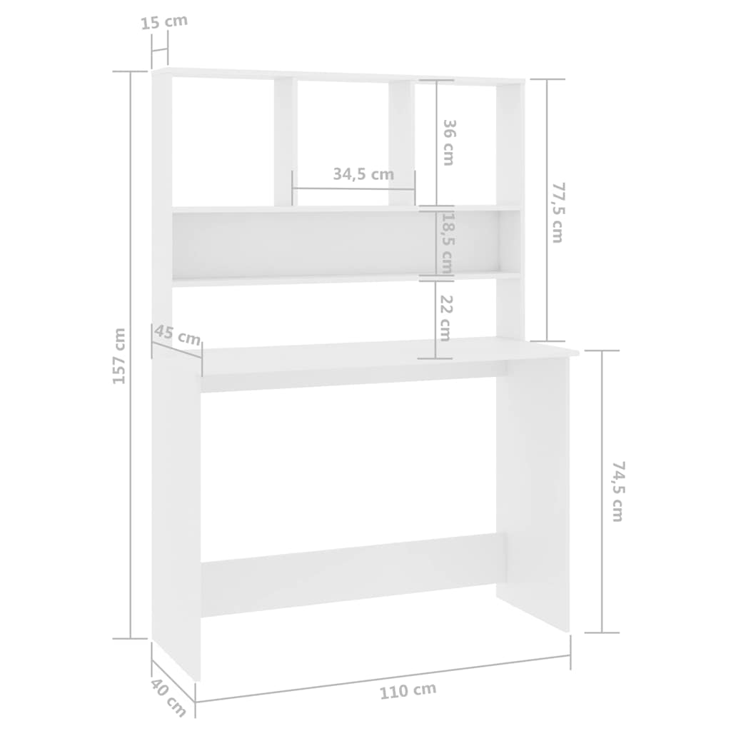 Desk with Shelves White 43.3"x17.7"x61.8" Engineered Wood