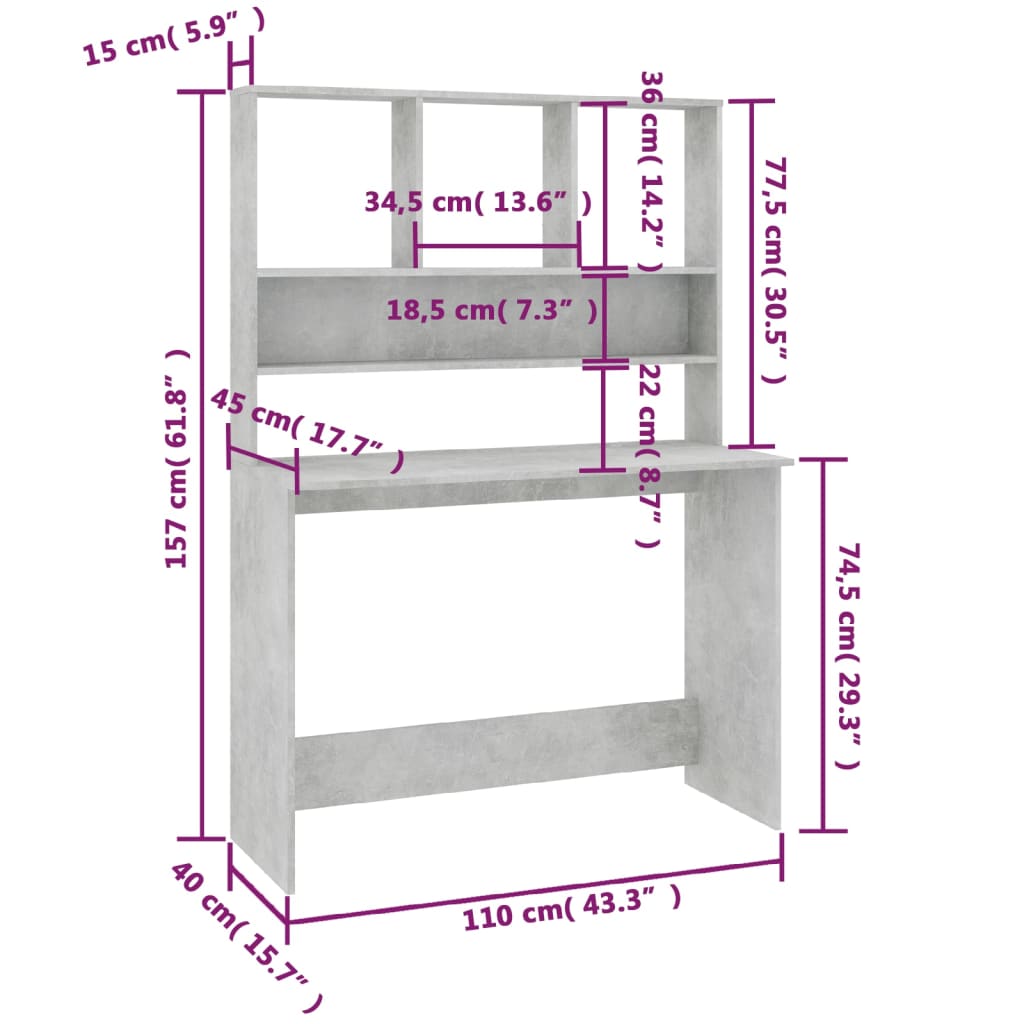 Desk | Concrete Grey | Engineered wood | Compact | Desk | Rectangular