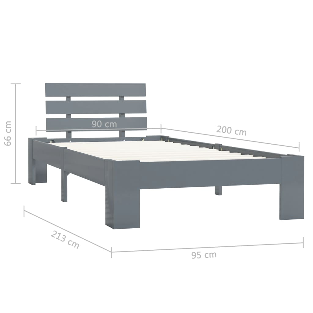 Bed Frame | Grey | Solid pine wood and plywood | Single | Durable