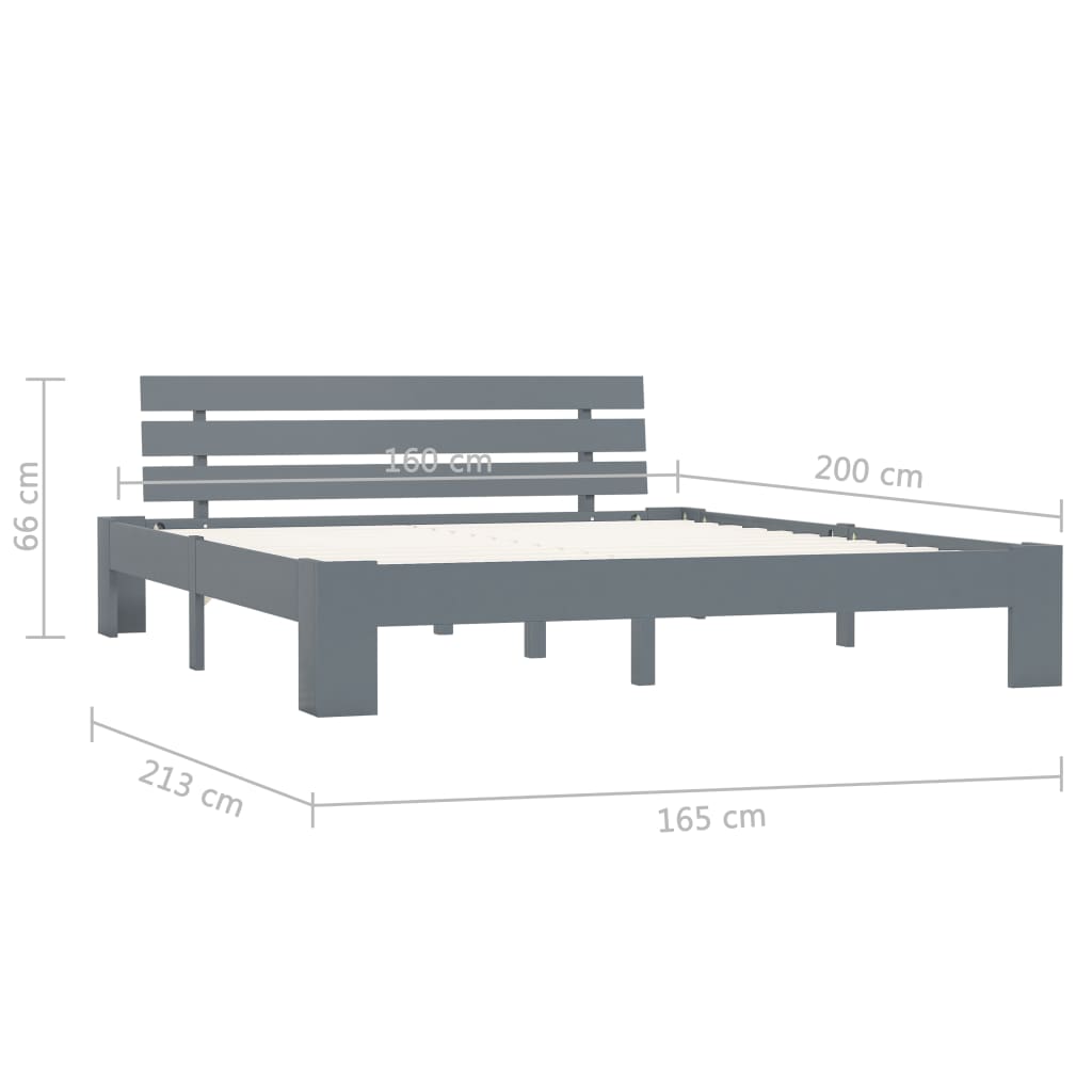 Bed Frame | Grey | Solid Pine Wood and Plywood | 160x200 cm | Durable