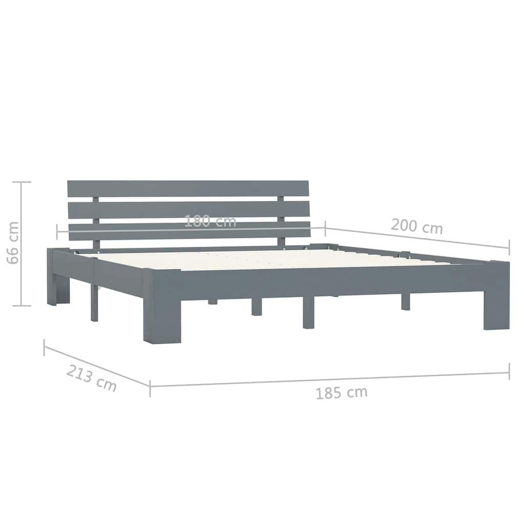 Bed Frame without Mattress Grey Solid Pine Wood 180x200 cm Super King