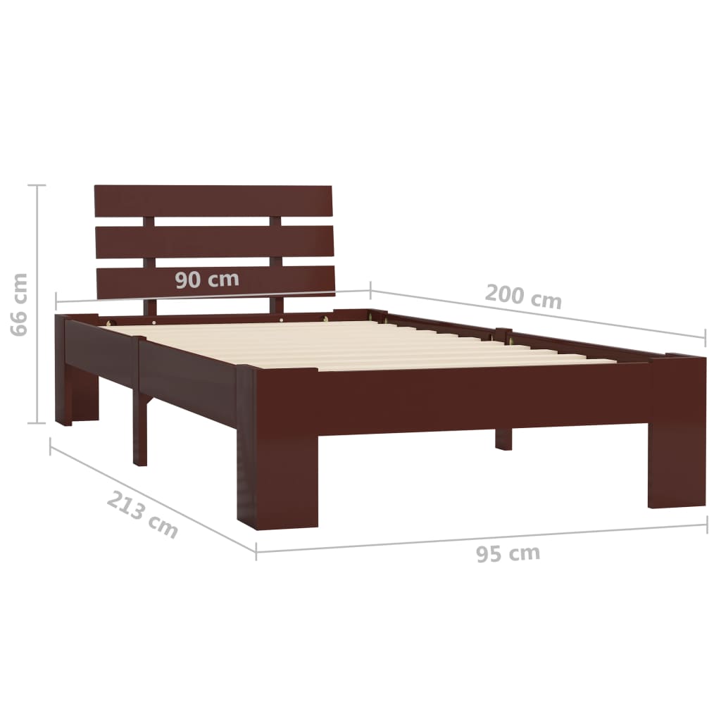 Bed Frame | Dark Brown | Solid Pine Wood, Plywood | 90x200 cm | Sturdy