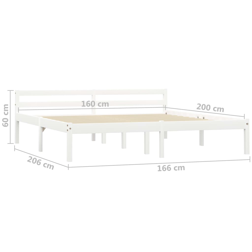Bed Frame without Mattress White Solid Pine Wood 160x200 cm
