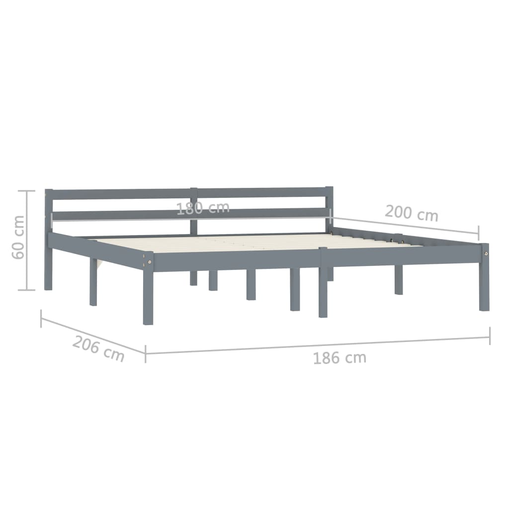 Bed Frame | Grey | Solid Pine Wood, Plywood | Super King | Durable