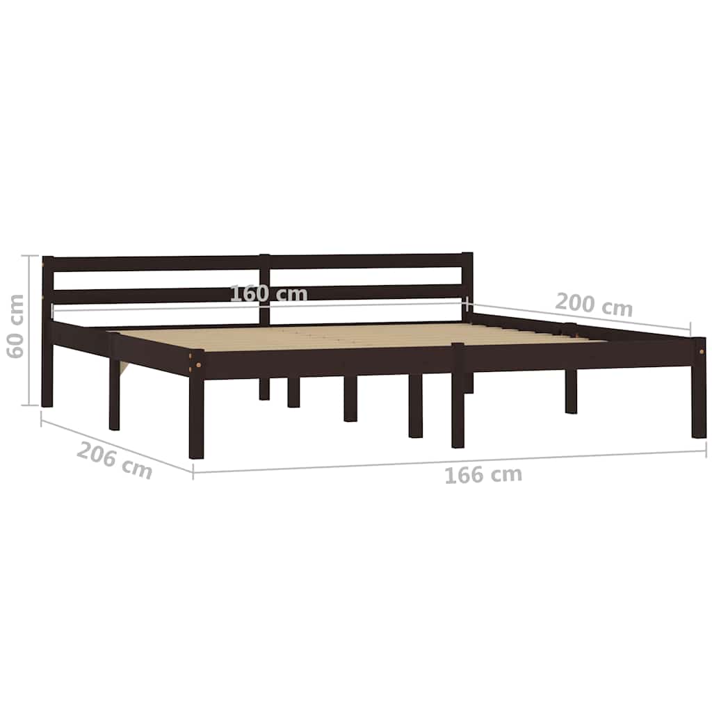 Bed Frame without Mattress Dark Brown Solid Pine Wood 160x200 cm