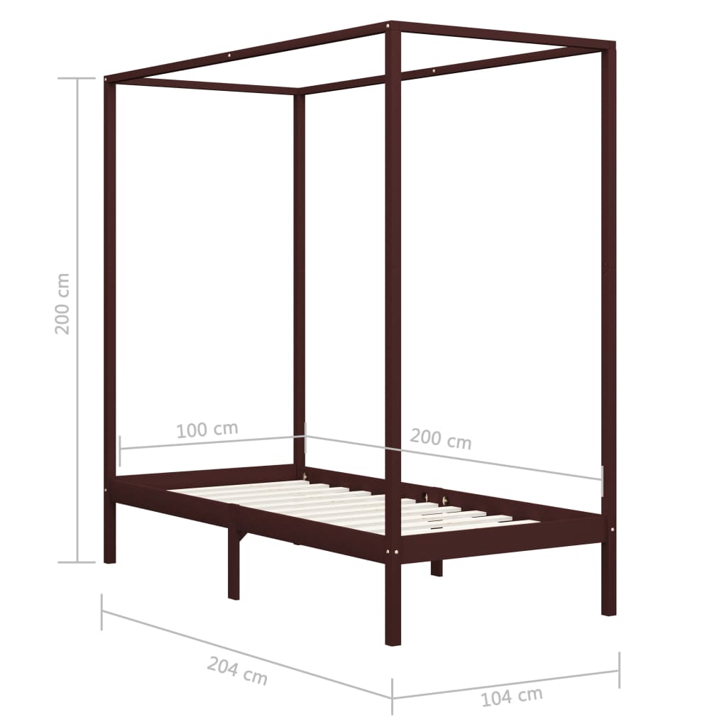 Bed Frame | Dark Brown | Solid Pine Wood | Single | Decorative Inlays