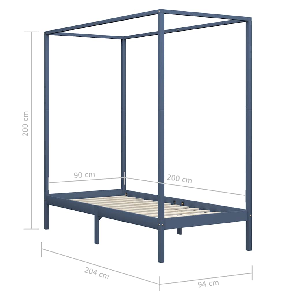 Bed Frame | Grey | Solid pine wood, plywood slats | Single | Sturdy