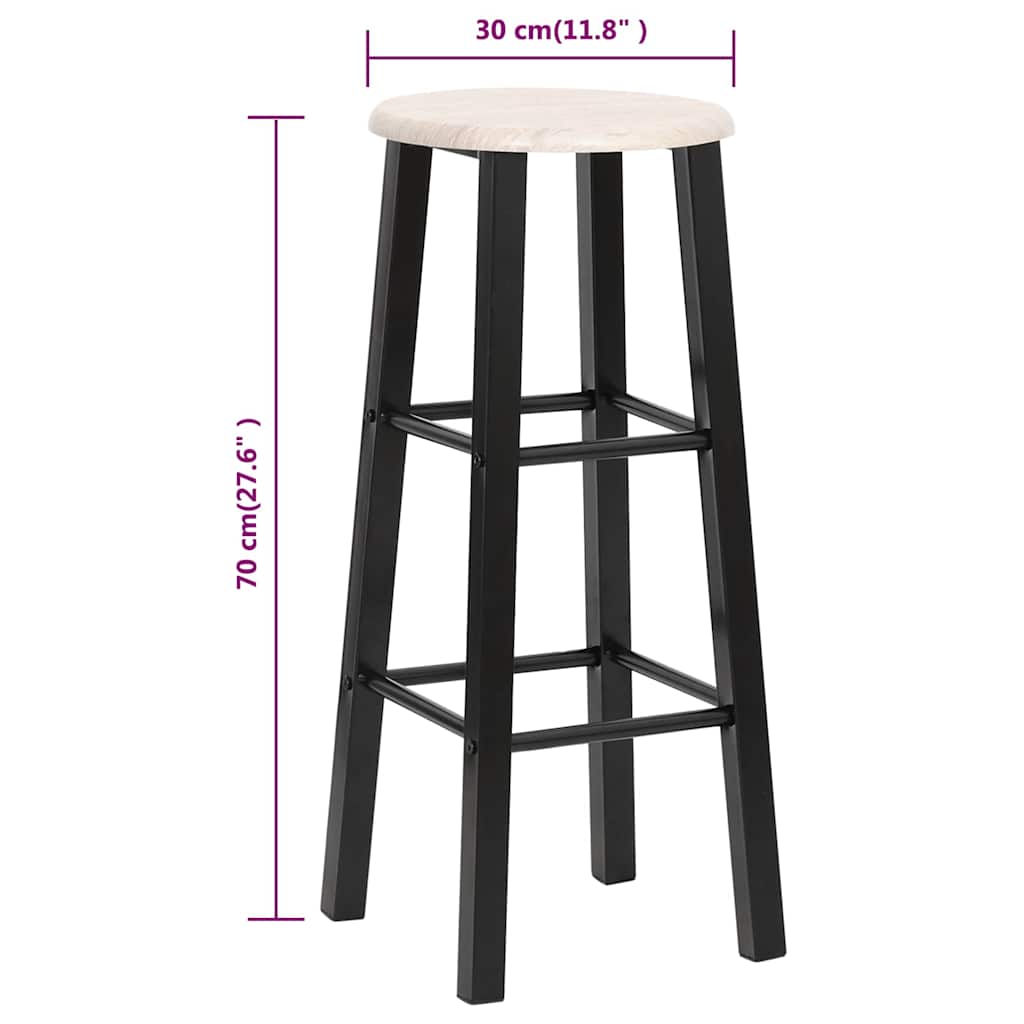 Bar Stool | Set of 2 | Black and wood | Steel frame, MDF seat | Standard