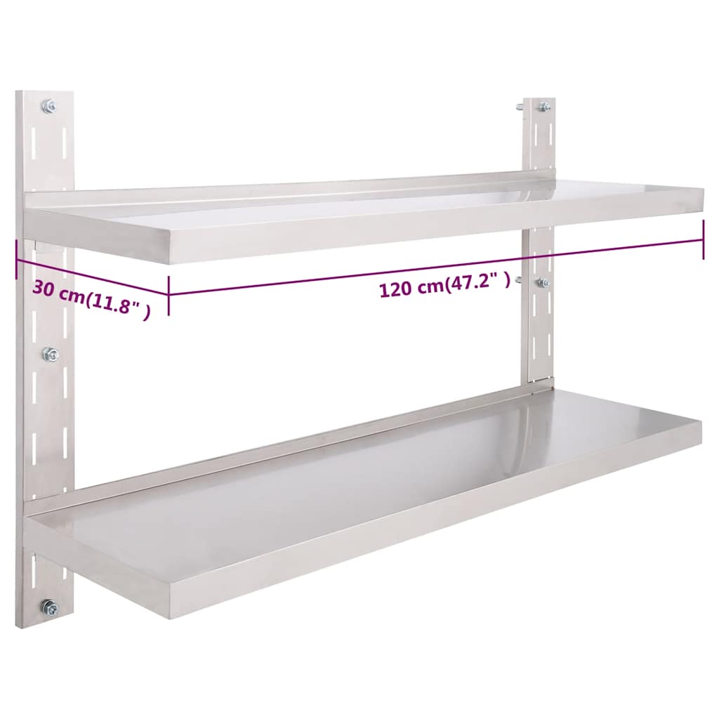 Floating Wall Shelf | Silver | Stainless Steel | 120 cm x 30 cm