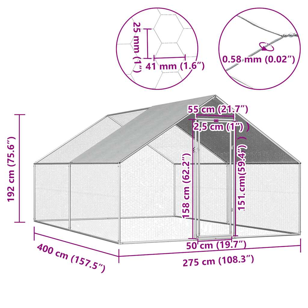 Chicken Cage | Silver | Galvanised Steel | Durable | Chicken Cage