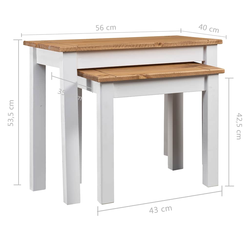 Nesting Table | Set of 2 | White | Solid pine wood | Stackable | Rustic