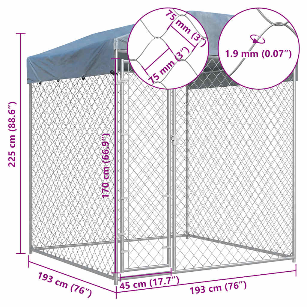Dog Kennel | Silver | Galvanised Steel, Polyethylene | Large | Durable