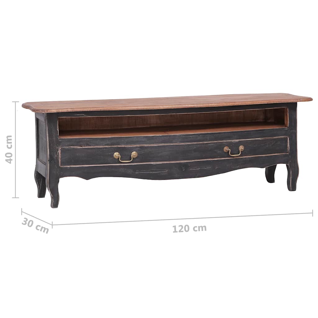 Tv Cabinet | Black, Natural Wood | Solid Mahogany Wood | 120 cm width