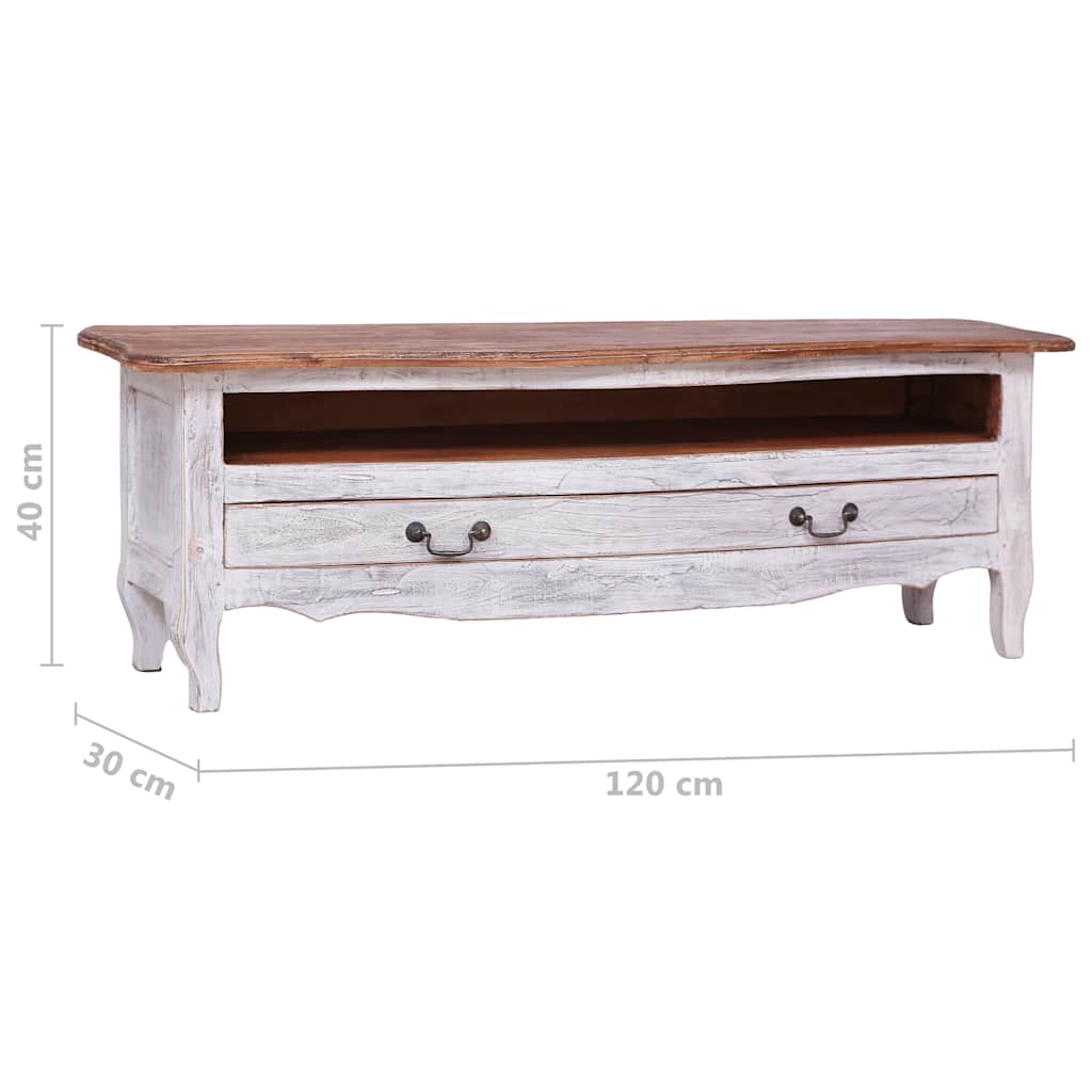 TV Cabinet | White and natural wood | Solid mahogany wood | Medium