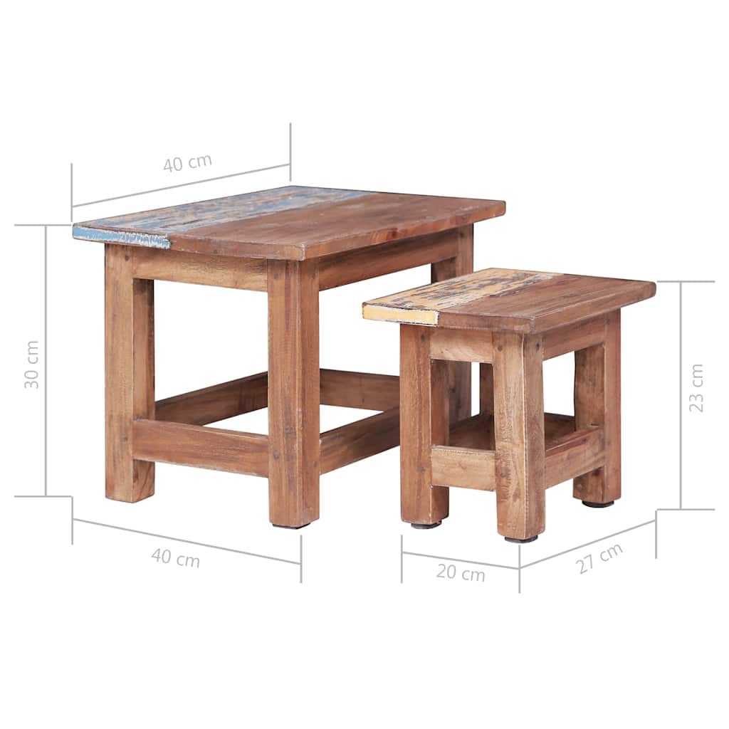 Nesting Table | Set of 2 | Brown | Solid Mahogany Wood | Small, Large