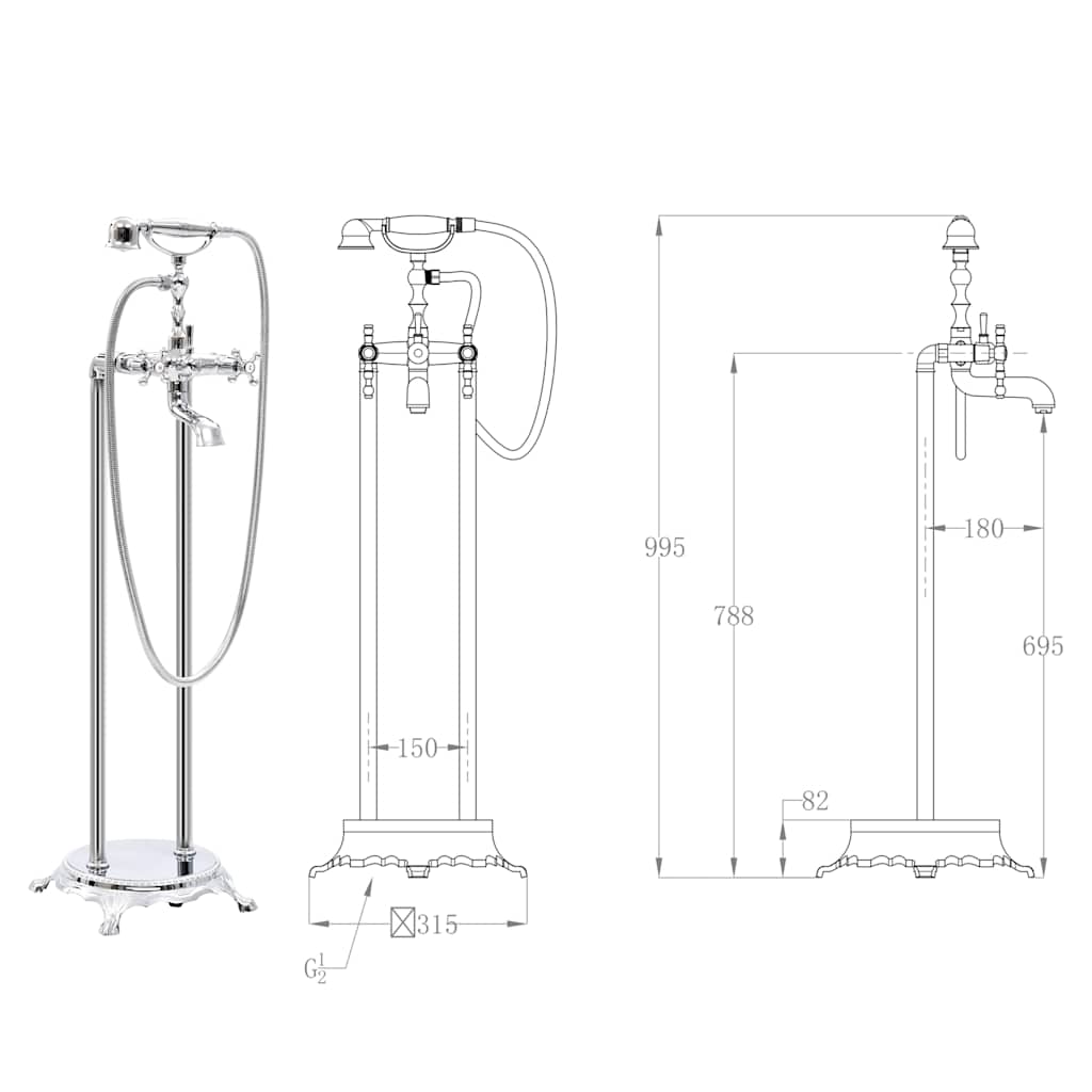 Freestanding Bathtub Faucet Stainless Steel 99.5 cm Silver
