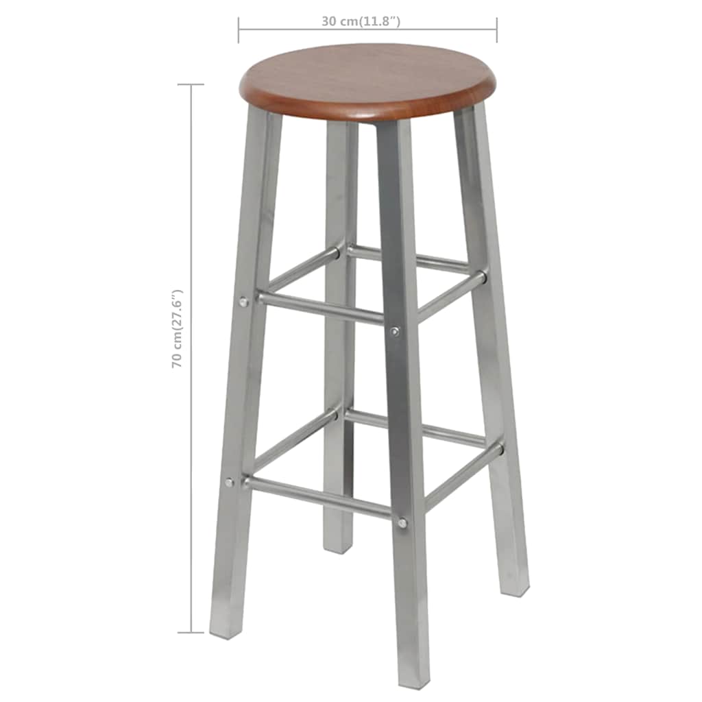 Bar Stool | Set of 4 | Silver and Brown | Steel and MDF | Standard